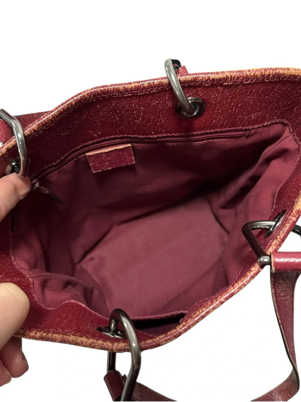 Gucci Eclipse Tan GG Monogram Canvas & Burgundy Red Leather Bucket Tote - Picture 4 of 14